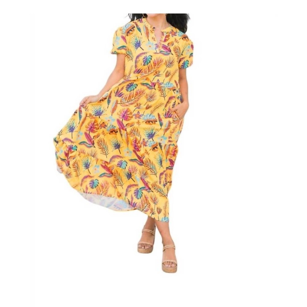 LAYERZ CLOTHING fiji midi dress in yellow feather short sleeve 3XL 3X